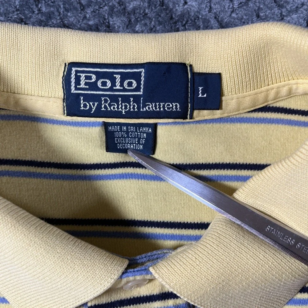 Polo Ralph Lauren Polo Shirt Men's Size L Yellow Striped Cotton Classic‎ Preppy